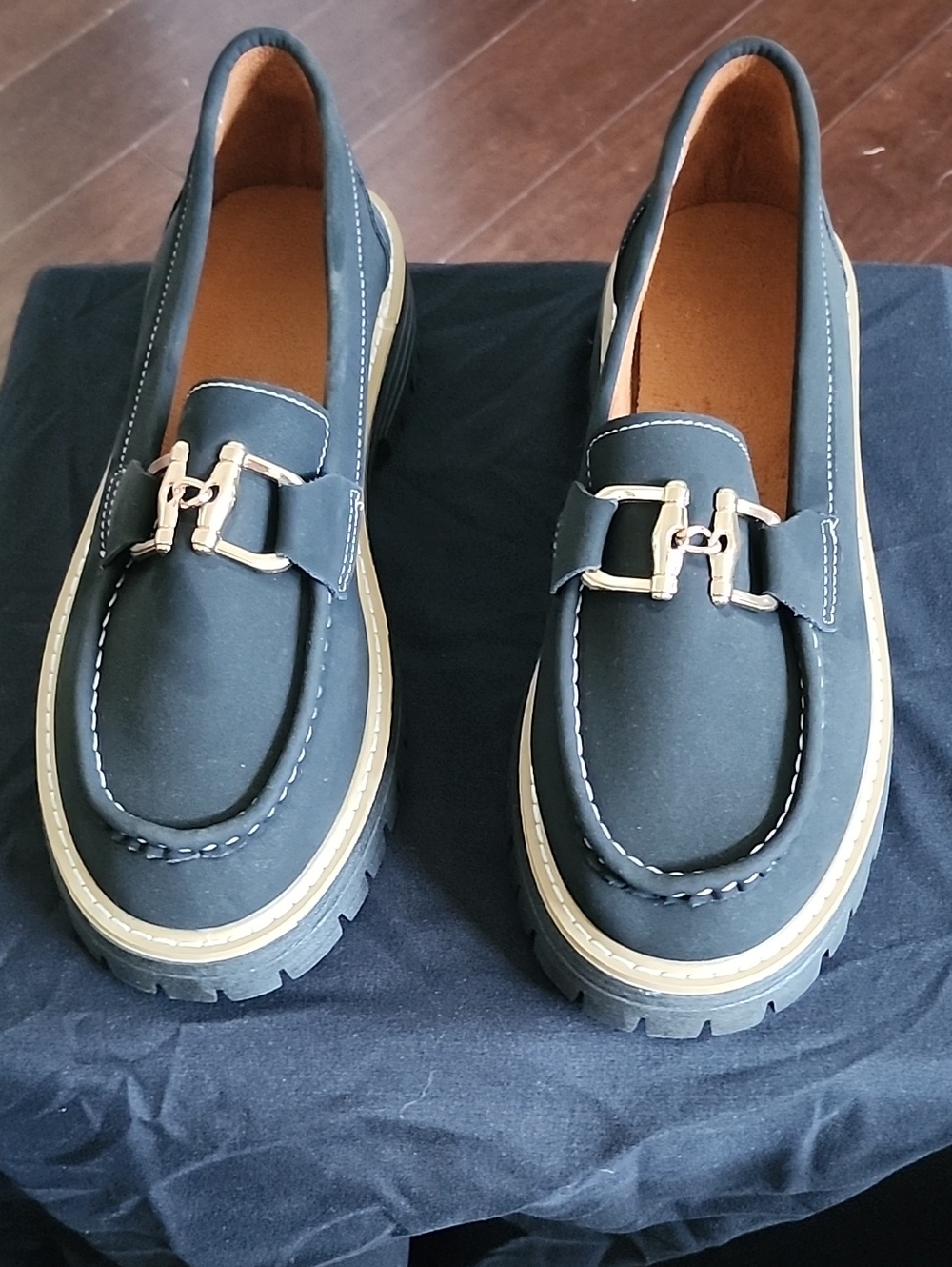 Women's Casual Loafers in Black with Gold Accent